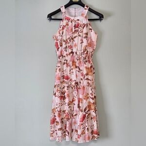 NWOT 🌸 Floral Summer Halter Chifon Midi Dress Enfocus Studio Sz 6 Coastal Boho